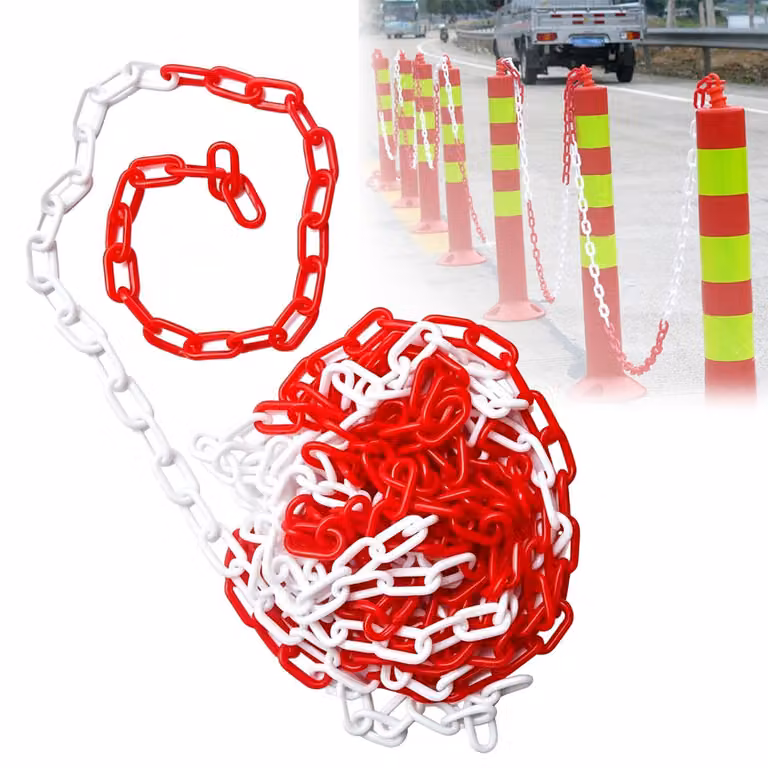 Catena di delimitazione rosso/bianca, in plastica, lunghezza 50 metri, diametro 6 mm, resistente alle intemperie
