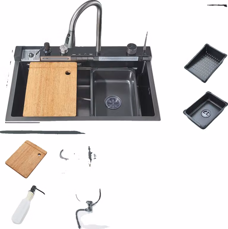 Lavello da cucina, acciaio inossidabile, display digitale intelligente, 75X45 C1 Grigio