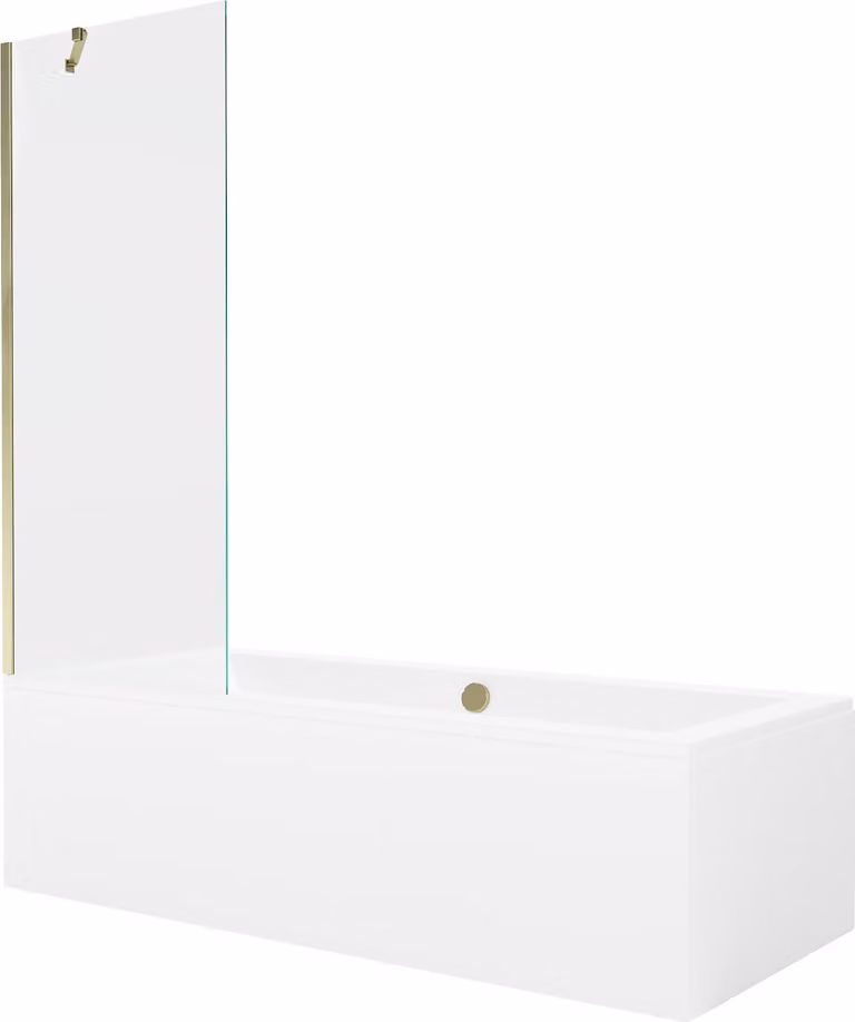Mexen Cube vasca rettangolare 170 x 80 cm con pannellatura e paravento a 1 anta 70 cm, trasparente, dorata
