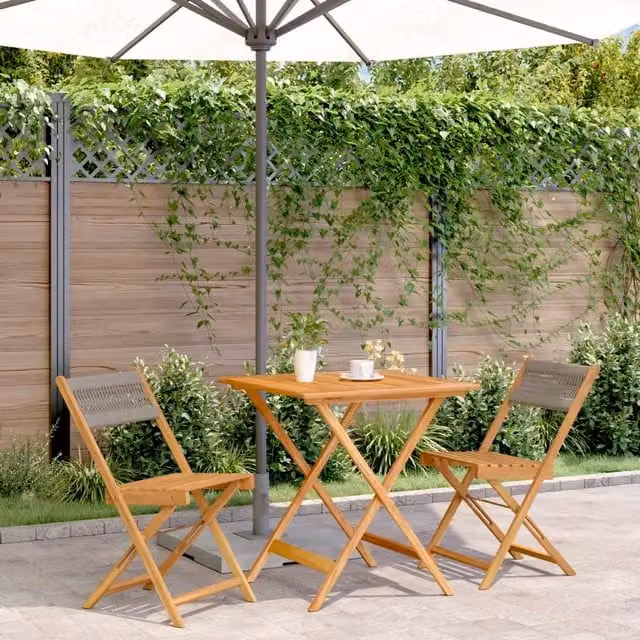 Set da Bistrot vidaXL 3pz in Legno di Acacia e Polipropilene Grigio e Marrone