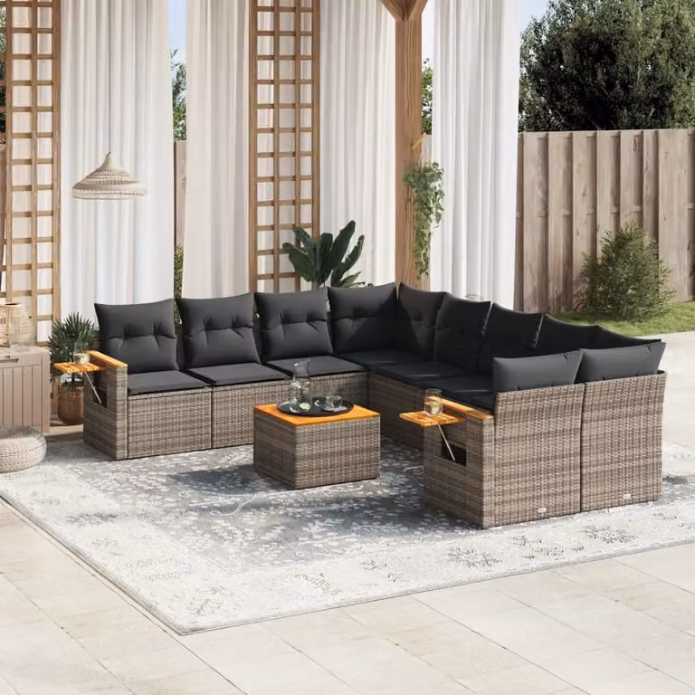 Maison Exclusive - Set Divano da Giardino 9 pz con Cuscini Grigio in Polyrattan