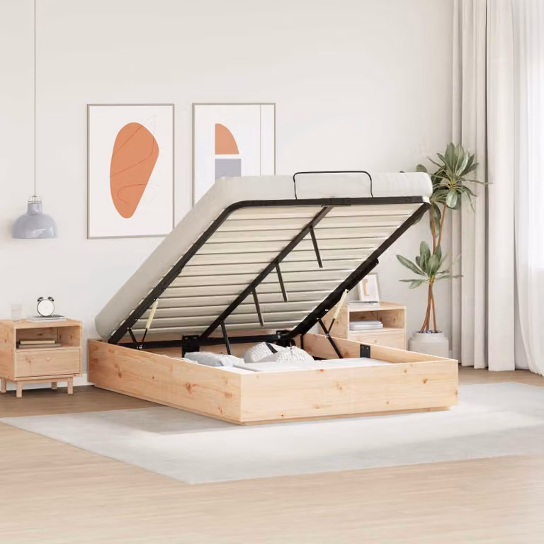 vidaXL Letto Ottomano con Ripostiglio in Legno di Pino Naturale L/P/H: 120 x 190 x 29 cm