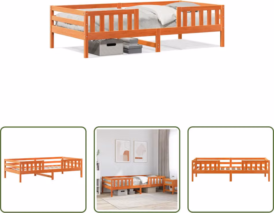The Living Store letto in legno massiccio senza materasso cera marrone 80x200 cm legno di pino