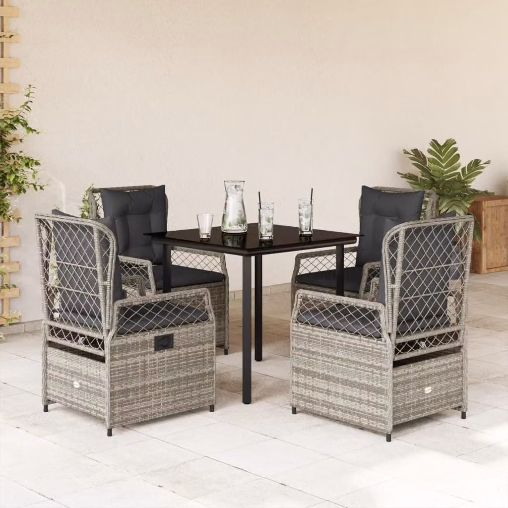 Set da pranzo da giardino vidaXL in polyrattan e vetro con 5 pezzi, grigio e nero – 1