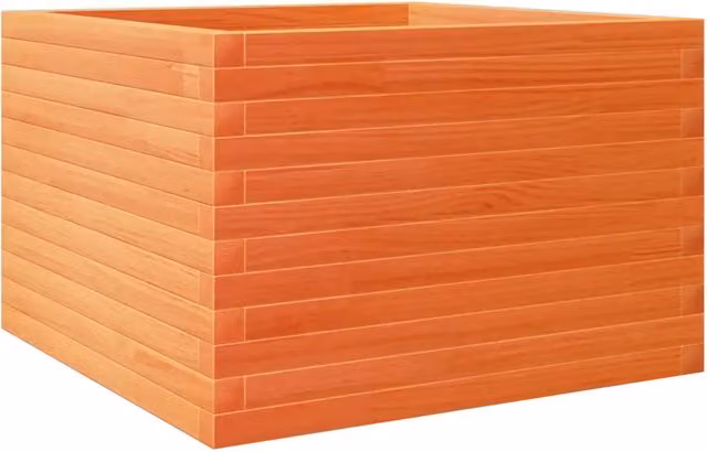 Fioriera in legno massello di pino marrone e arancione per giardino ornamentale o orto, L: 70 cm, P: 70 cm, H: 45,5 cm