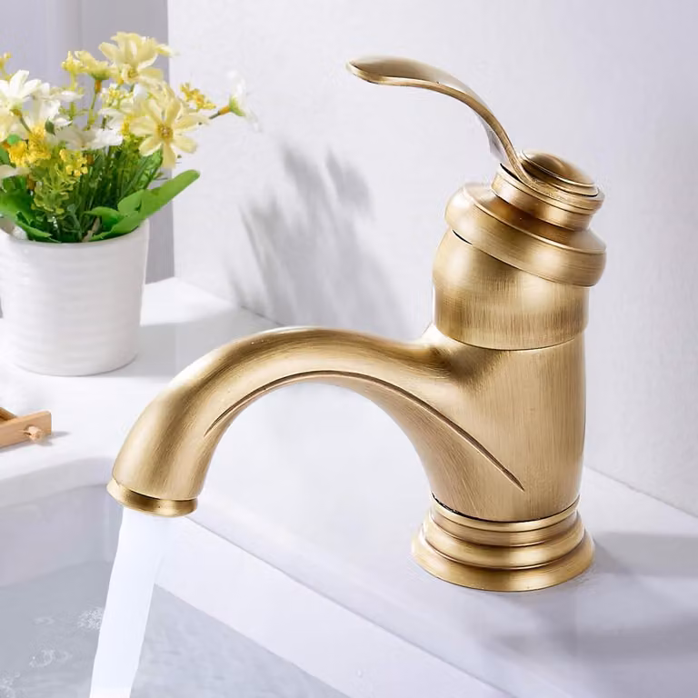 Miscelatore per lavabo in ottone, stile retrò, monocomando, con erogatore basso, attacco G3/8
