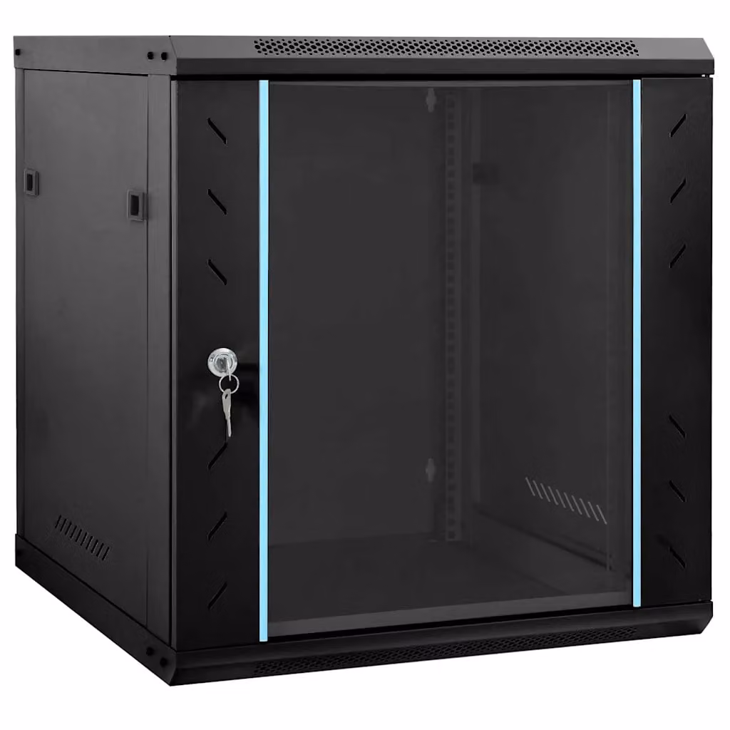 Armadietto vidaXL in stile industriale nero con ante in vetro e serratura, L: 60 cm, P: 45 cm, H: 65 cm