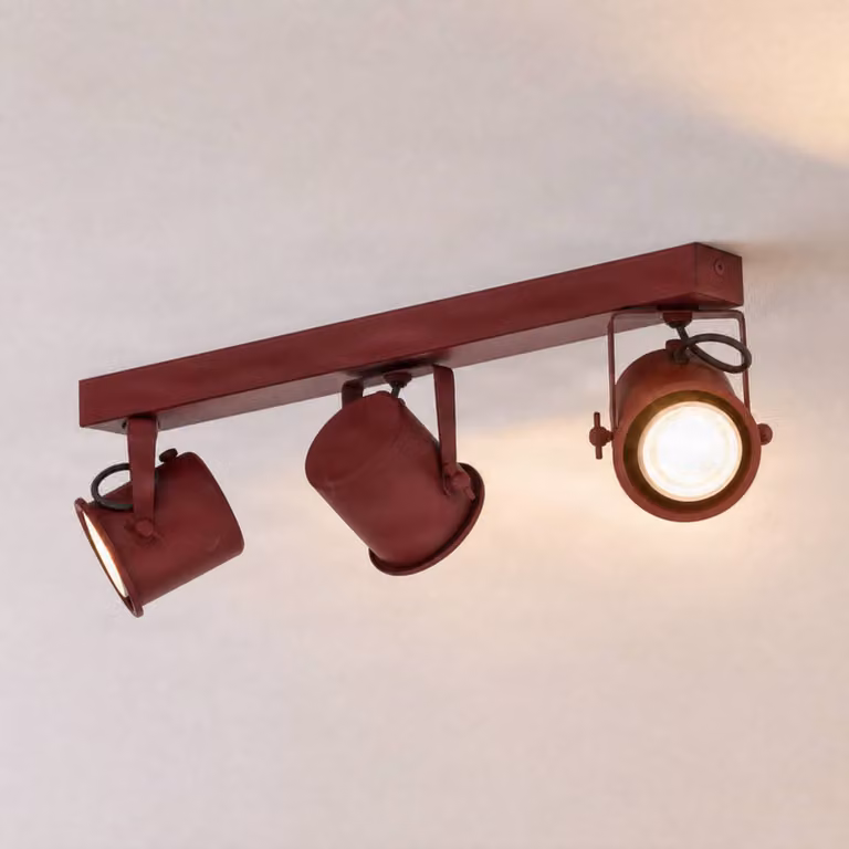 Faretto da soffitto Canico, a 3 luci, rosso Canico Argon, dimmerabile, Rosso, Soggiorno / Sala da pranzo, Metallo, Moderno, Faretto alogeno
