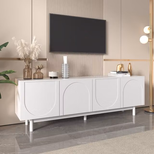 Mobiletto Porta TV Moderno Aosom Bianco con Porte Strutturate e Ripiani Regolabili L: 175 cm, P: 38 cm, H: 56 cm