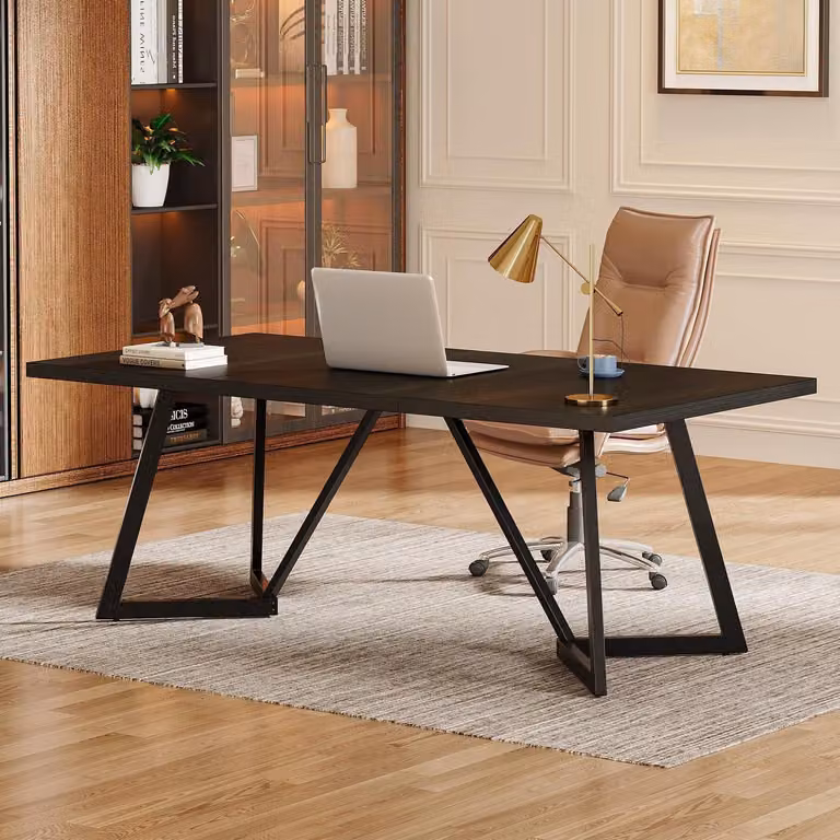 Scrivania per computer da 180 cm, nera, con struttura in metallo, scrivania rettangolare per l'ufficio domestico