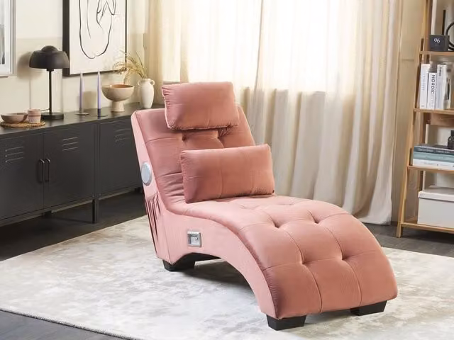 Chaise longue BELIANI in velluto rosa con altoparlante Bluetooth integrato e caricatore USB, design moderno curvo L: 157 cm, P: 82 cm, H: 66 cm – 1