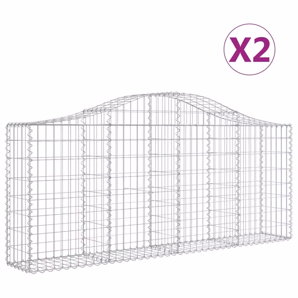 Set di 2 Cesti Gabbioni ad Arco vidaXL in Acciaio Zincato Argento L: 200 cm, P: 30 cm, H: 80-100 cm – 2