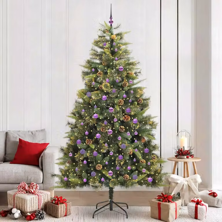 Albero di Natale artificiale pieghevole con LED warm white vidaXL, Verde, 240 cm