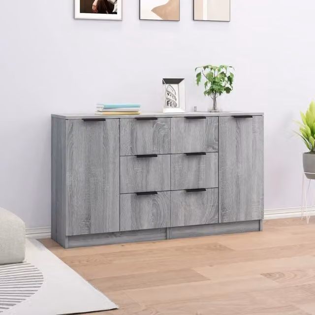 Set di 2 credenze vidaXL in legno multistrato grigio per sala da pranzo, modello minimalista a parete, L: 60 cm, P: 30 cm, H: 70 cm