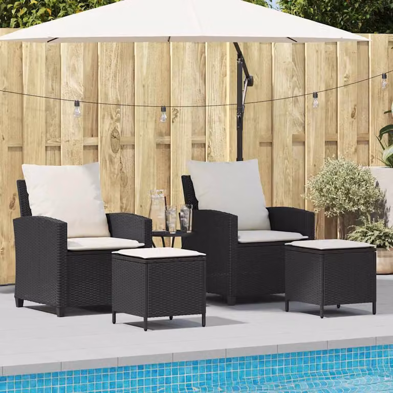 Set di divani da giardino vidaXL 4 pezzi in rattan con cuscini e pouf nero