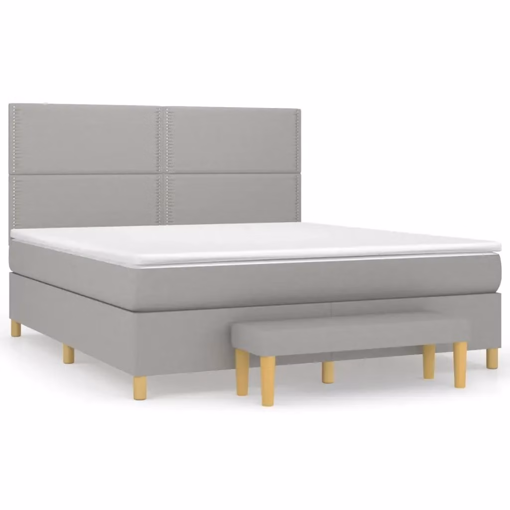 vidaXL Giroletto a Molle Ibrido con Materasso in Tessuto Grigio e Bianco L/P/H: 203 x 180 x 128 cm – 2
