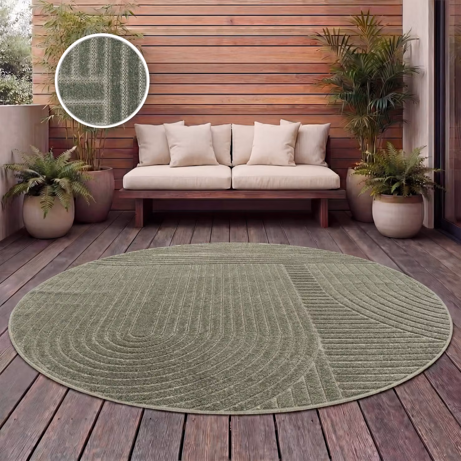 Tappeto rotondo Cotara per interni ed esterni verde e beige Diametro: 160 cm – 2