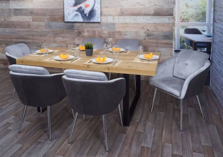 set di 6 sedie per sala da pranzo HWC-G48, sedia da cucina imbottita poltrona, velluto in Pelle finta con bracciolo  MVG ~ grigio