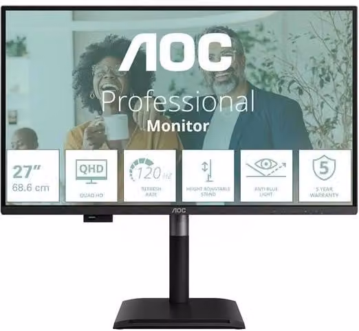 Monitor AOC Q27P4CV da 27 pollici con pannello IPS QHD 2560x1440, 120Hz, Nero