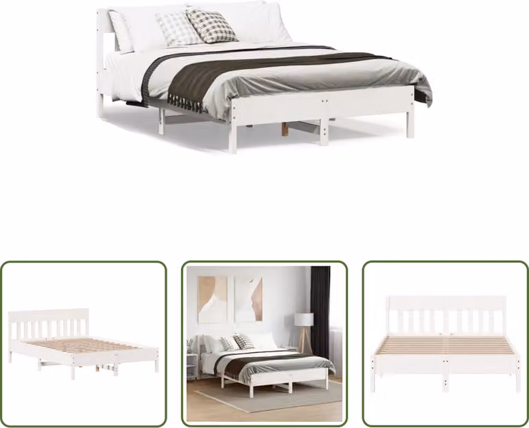 The Living Store Letto in legno massiccio senza materasso bianco 140x190 cm in legno di pino