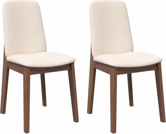 Set di 2 sedie da pranzo moderne in legno di Hevea marrone con cuscini beige
