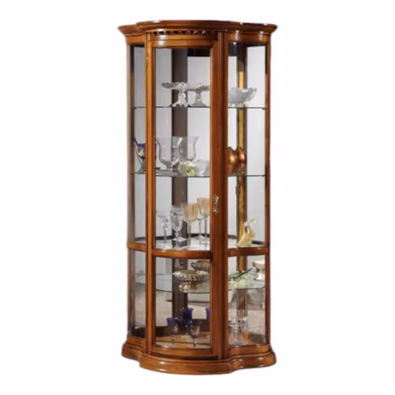 Vetrina classica con vetro curvo e ante in vetro in legno color noce Mobili 2G L: 93 cm, P: 44 cm, H: 195 cm – 2