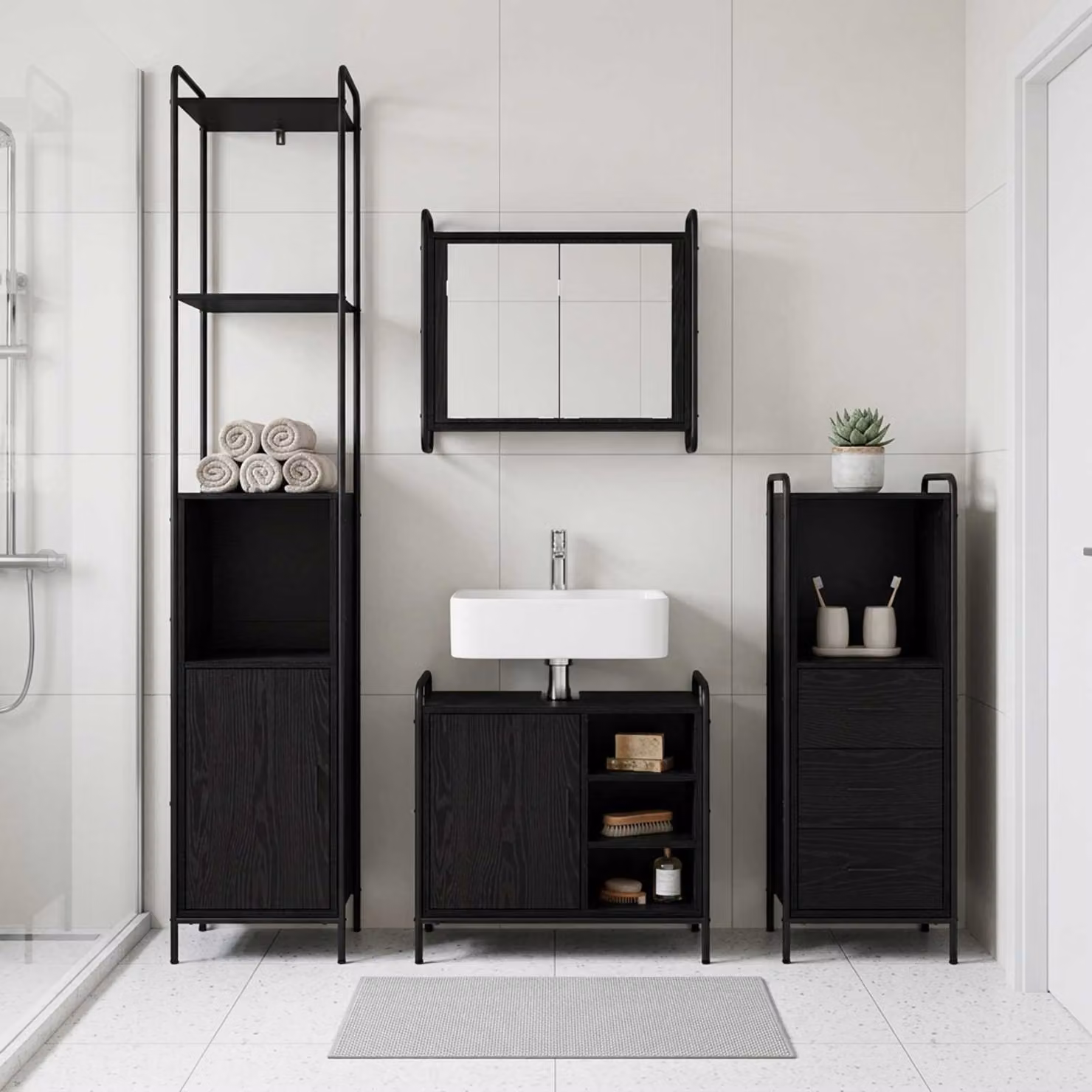 vidaXL Set di Armadi da Bagno 3 pz Rovere Nero 40 x 36 x 200,5 cm