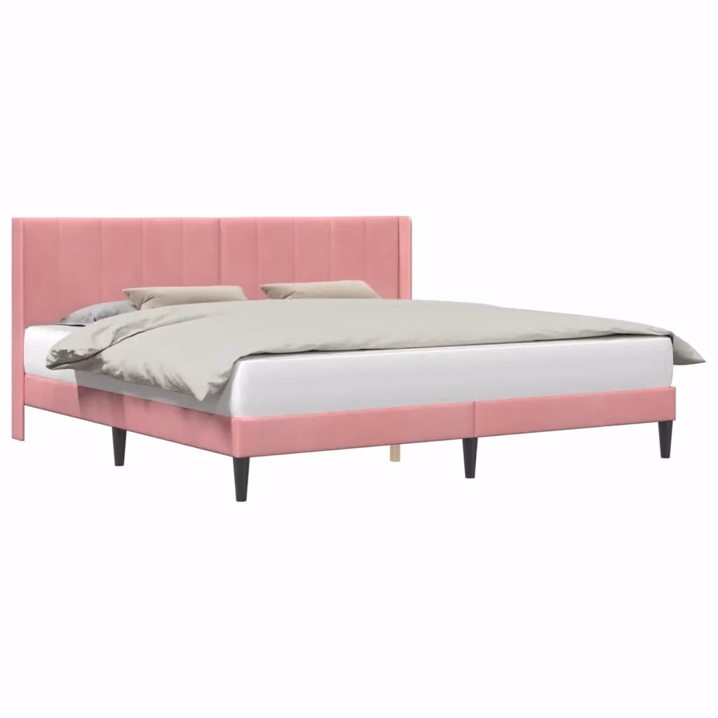 Struttura letto con testiera e giroletto in velluto rosa DESIGN IN L/P/H: 200 x 200 x 96 cm – 2