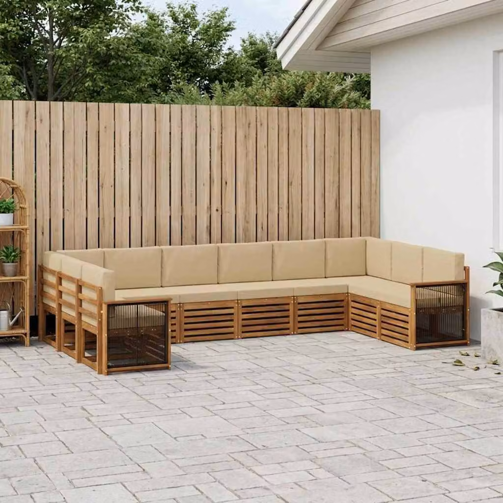 Set di divani da esterno vidaXL 7 pz in legno di acacia con cuscini beige e marrone