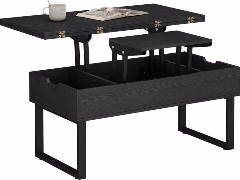 tavolino soggiorno Vicco Lifty Nero 100 x 50 cm con funzione di sollevamento, Model 57891