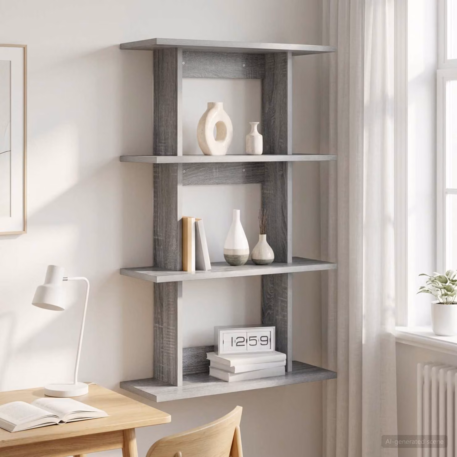 Scaffale da parete moderno vidaXL in MDF grigio L: 56 cm, P: 20 cm, H: 90 cm