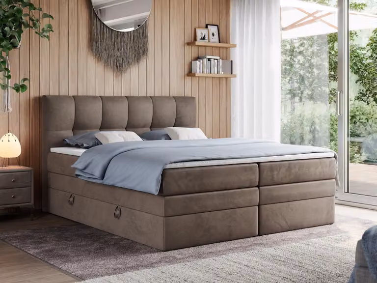 Letto boxspring con materasso matrimoniale - ALVIN-KING - 140 x 200 cm - Marrone - H4