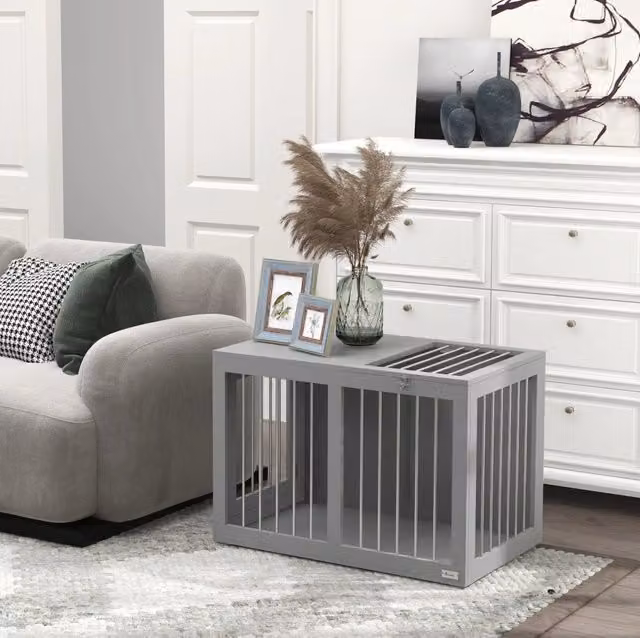Trasportino per Cani in Acciaio con 2 Porte Bloccare, 80 x 50 x 56,5 cm, Grigio