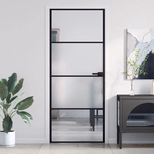 Porta per Interni Moderna vidaXL in Alluminio e Vetro Trasparente, Colore Nero, L: 83 cm, H: 201,5 cm
