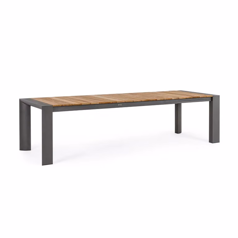 Tavolo allungabile CAMERON in alluminio antracite e legno teak 228×100 cm – 294×100 cm