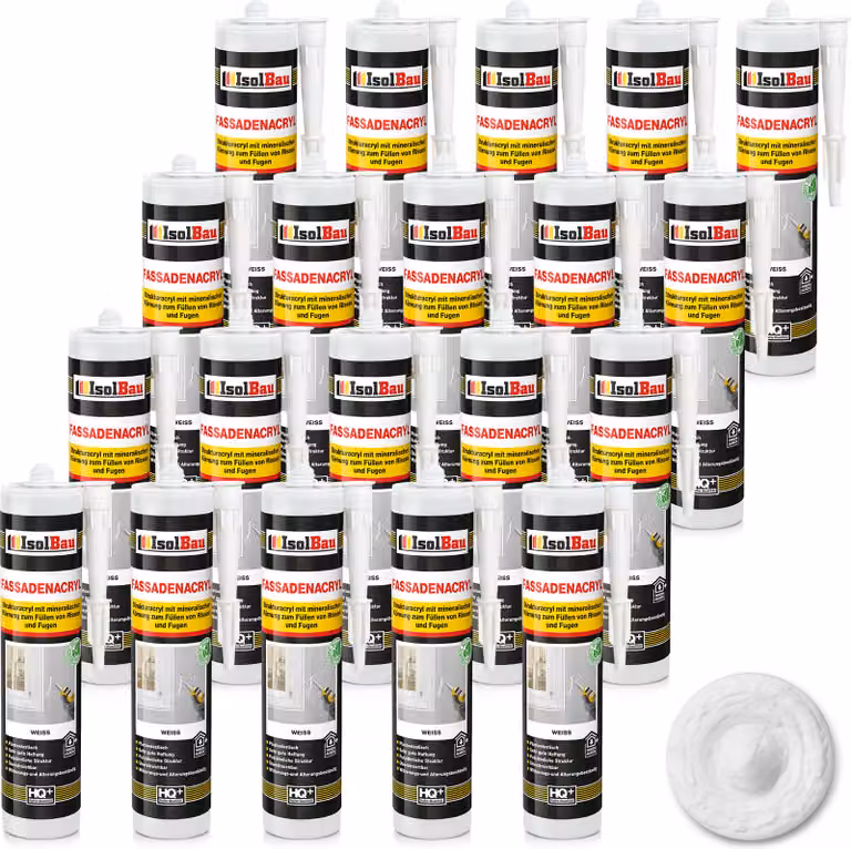Isolbau, sigillante acrilico per facciate - 20 tubetti da 300 ml. Sigillante acrilico con granuli per riempire fessure e giunti sia all'interno che all'esterno - Colore bianco