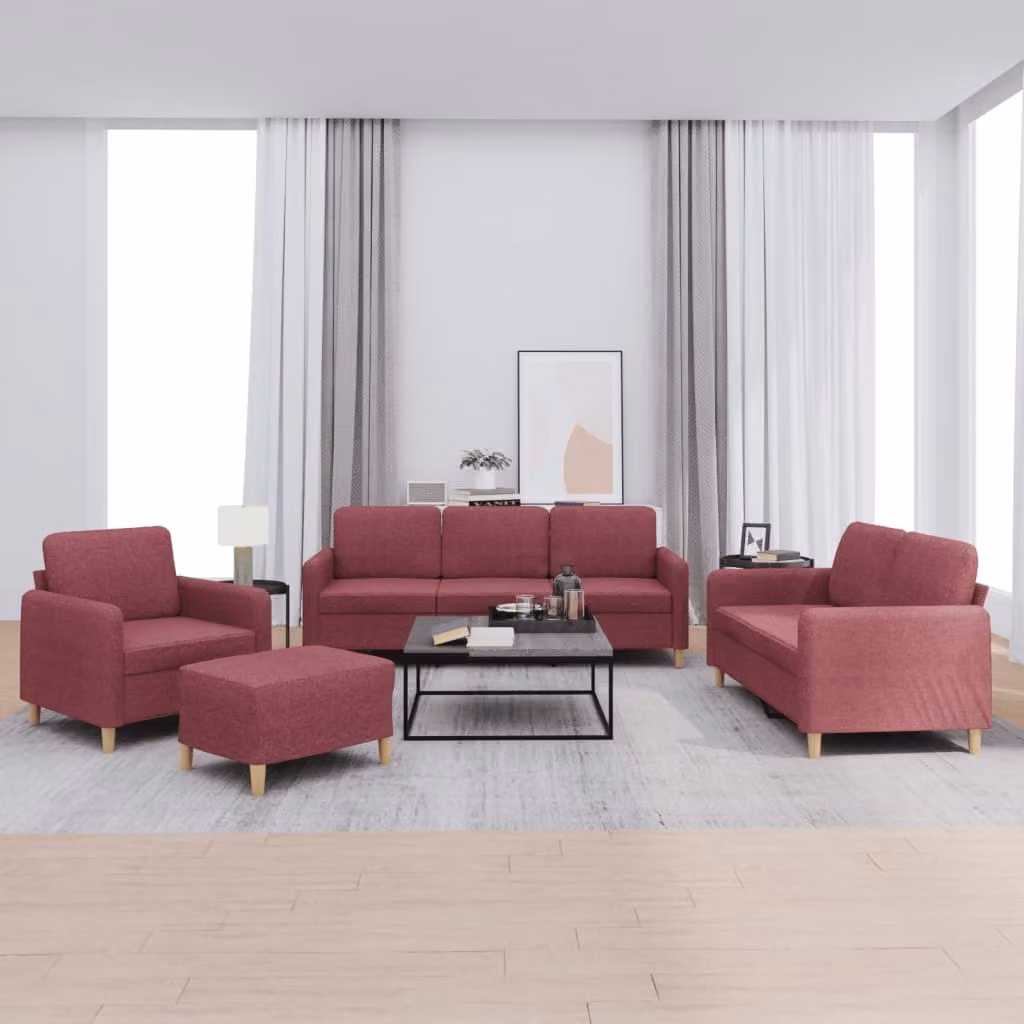 Maison Exclusive - Set divano 4 pezzi con cuscini in tessuto bordeaux