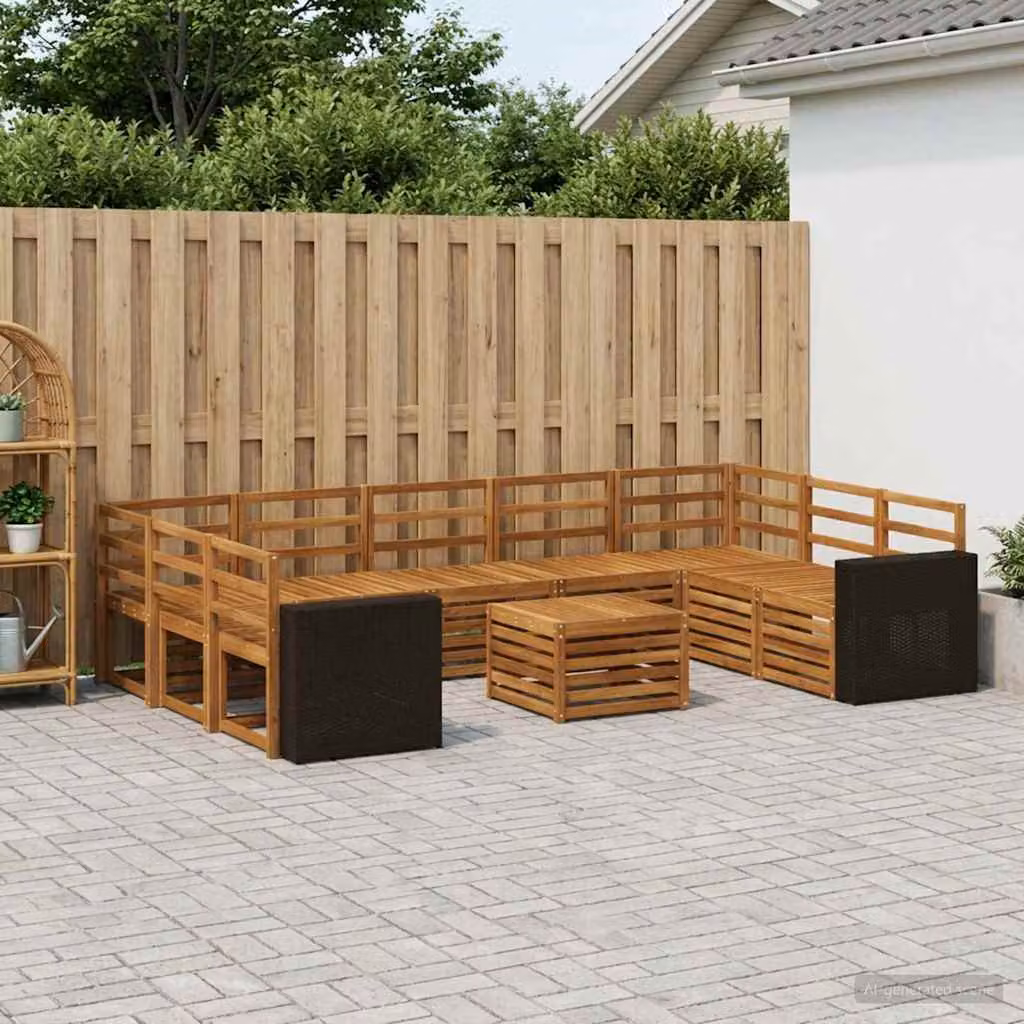 Set di divani da esterno vidaXL 10 pezzi in legno di acacia con cuscini beige e marrone per giardino e terrazza