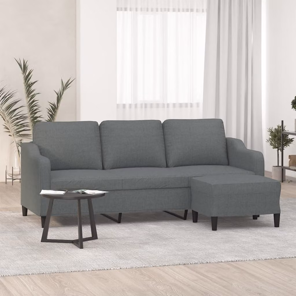 vidaXL Divano a 3 Posti con Poggiapiedi Grigio Moderno in Tessuto – 1