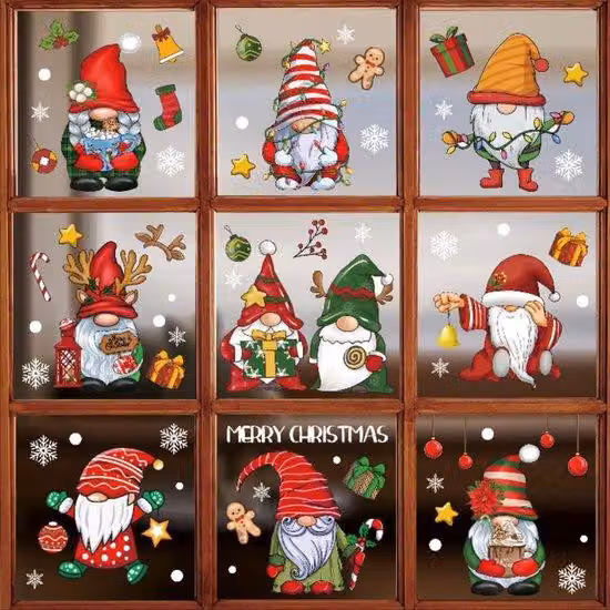 Decorazioni natalizie 3D per vetrine, Babbo Natale, fiocco di neve, rimovibili, in vetro, per vetrine