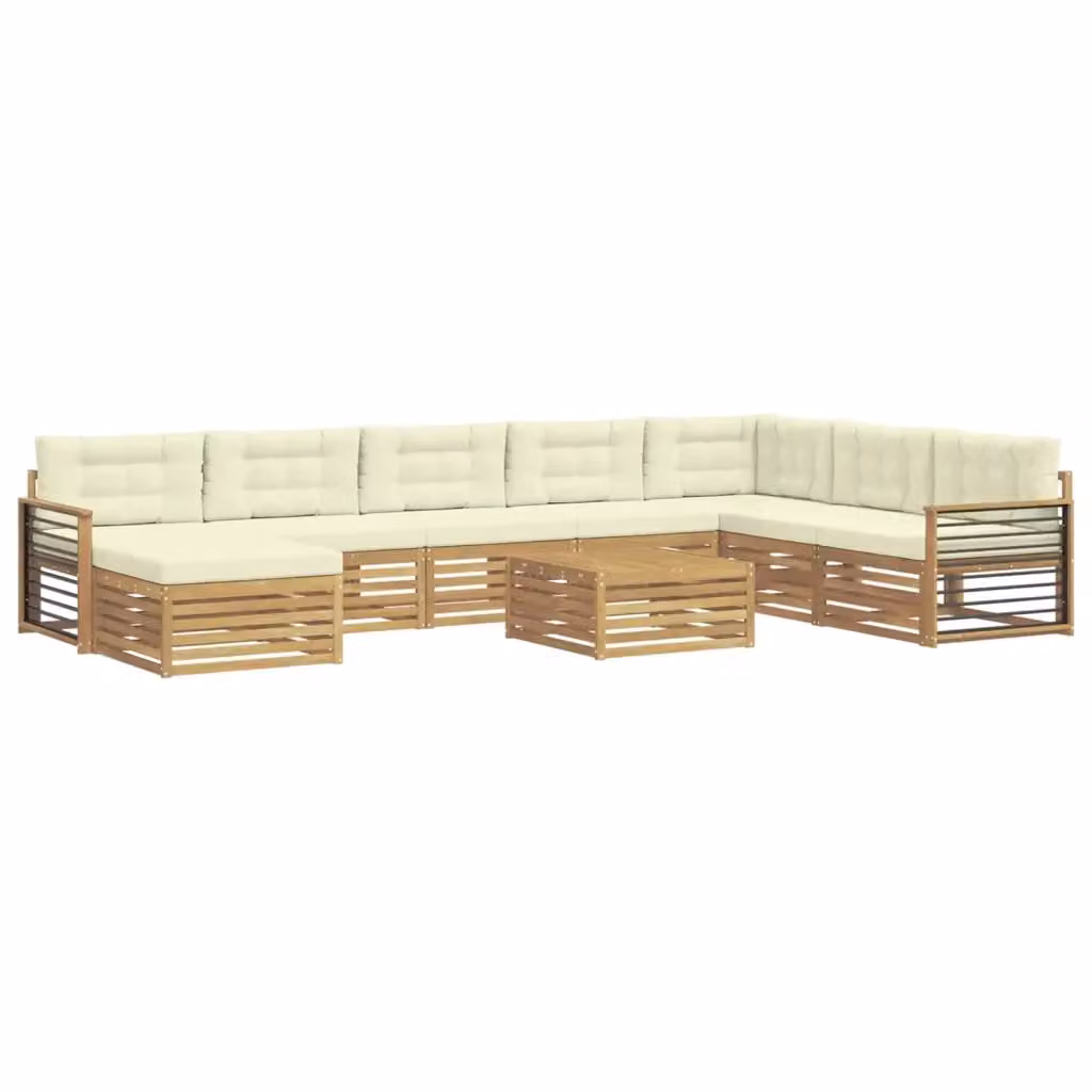 Set di divani da esterno a L vidaXL in legno di acacia con cuscini Bianco e Beige – 2