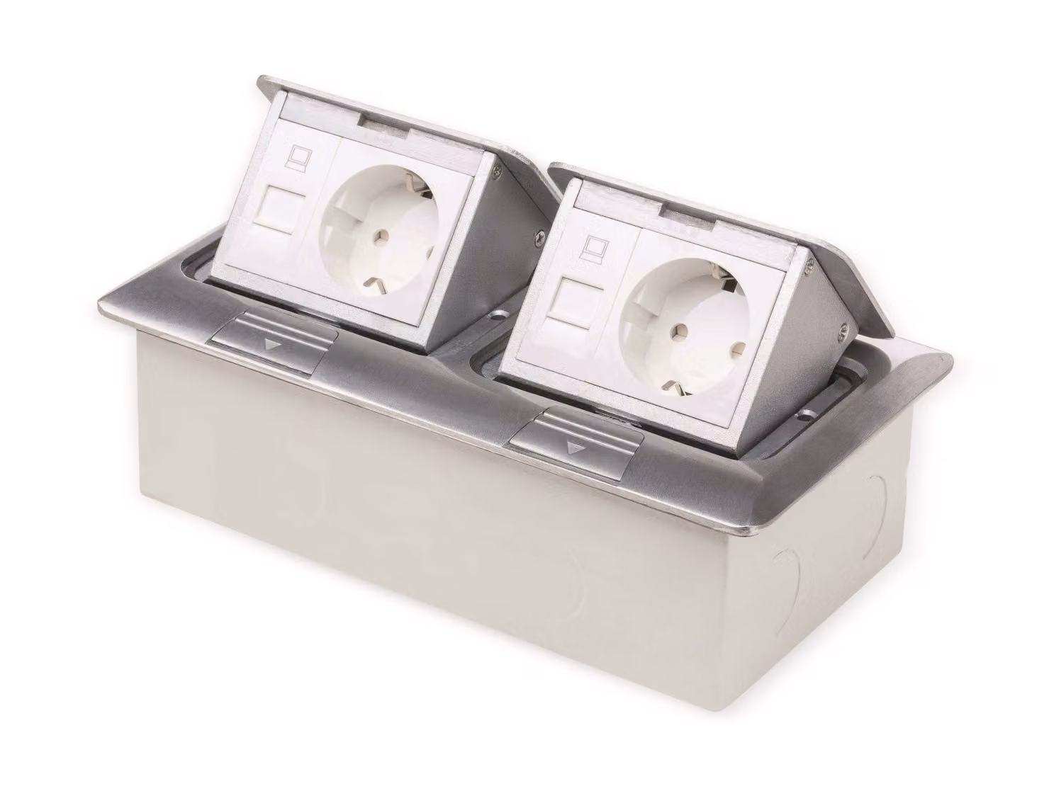 Presa da incasso a pavimento LEDmaxx, 2 prese, 2 RJ45, alluminio, quadrata