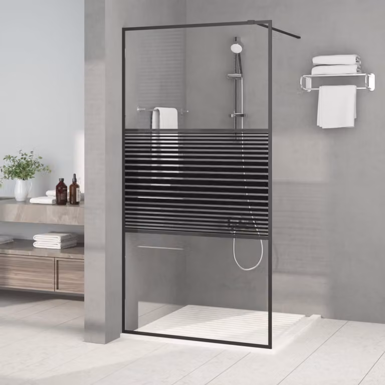 Parete Doccia Walk in vidaXL, Vetro Trasparente ESG, Colore Nero, L: 100 cm, H: 195 cm