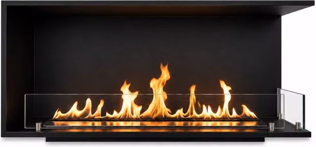 Urano 120 - Camino a Bioetanolo da Incasso Angolare Destro 120x50x30 cm con Bruciatore 3lt in Acciaio