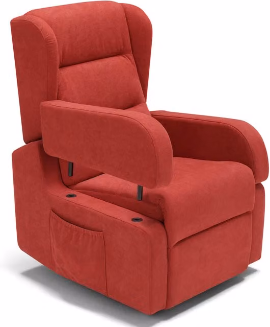 Poltrona relax elettrica Bilbao Redokasa per anziani con 2 motori, funzione alzapersona, braccioli estrabili e doppia pediera, colore Rosso