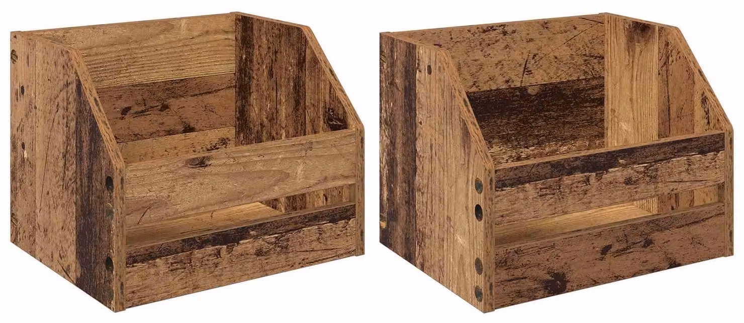 Set di due custodie per dischi in vinile, realizzate in legno massello, dimensioni 38 x 30 x 29 cm, materiale: legno composito