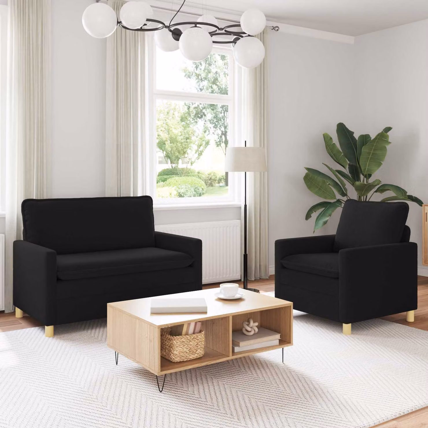 Set di 2 divani moderni vidaXL in tessuto nero con struttura in metallo per il tuo soggiorno