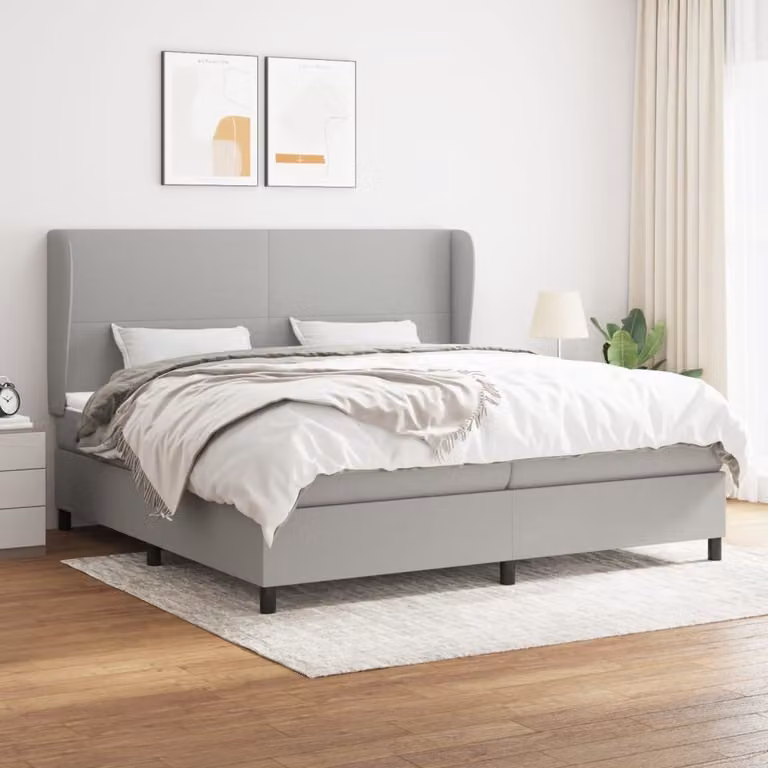The Living Store Letto a molle con materasso grigio chiaro 200x200 cm in tessuto