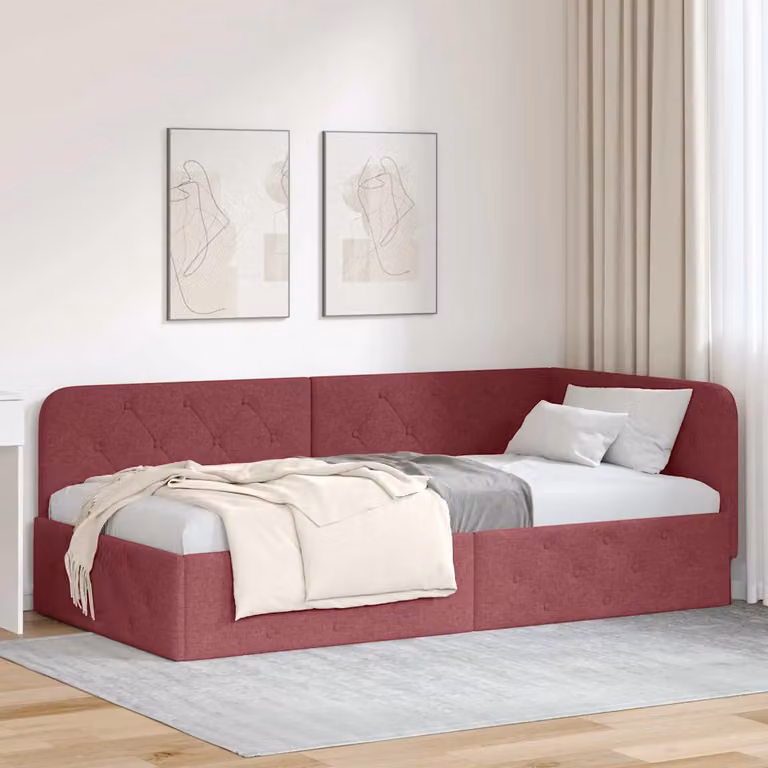 Cornice del letto ad angolo vidaXL in tessuto rosso, L 200 x P 100 x H 72 cm