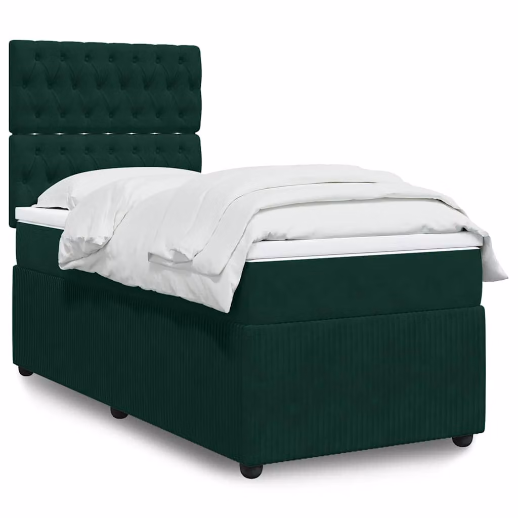vidaXL Giroletto a Molle con Materasso Ibrido in Velluto Verde Scuro L/P/H: 80 x 200 cm